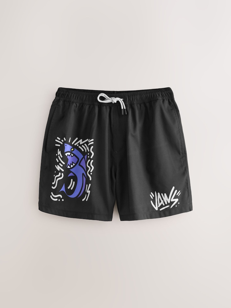 Black Jaws License Printed Swim Shorts - Image 1 of 4