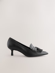 Black Forever Comfort® Premium Leather With Motionflex Point Toe Tassel Heels Loafers - Image 2 of 5