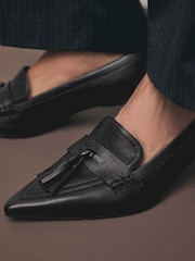 Negro - Forever Comfort® Premium Leather With Motionflex Point Toe Tassel Heels Loafers - Imagen 6 de 12