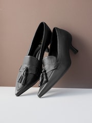 Negro - Forever Comfort® Premium Leather With Motionflex Point Toe Tassel Heels Loafers - Imagen 7 de 12