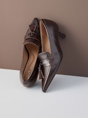 Choc Brown Forever Comfort® Premium Leather With Motionflex Point Toe Tassel Heels Loafers - Image 10 of 10