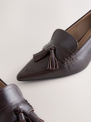 Choc Brown Forever Comfort® Premium Leather With Motionflex Point Toe Tassel Heels Loafers - Image 4 of 5