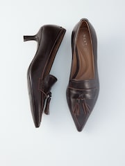 Choc Brown Forever Comfort® Premium Leather With Motionflex Point Toe Tassel Heels Loafers - Image 7 of 10
