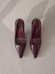 Burgundy Red Signature Premium Leather Croc Embossed Pointed Toe Court Heels - Image 1 of 6