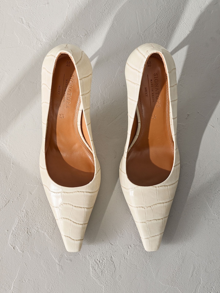 Bone Signature Premium Leather Croc Embossed Pointed Toe Court Heels - Image 1 of 7