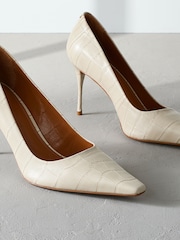 Bone Signature Premium Leather Croc Embossed Pointed Toe Court Heels - Image 4 of 7