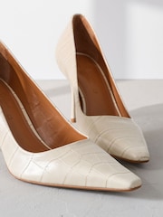 Bone Signature Premium Leather Croc Embossed Pointed Toe Court Heels - Image 6 of 7