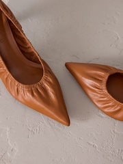 Tan Brown Signature Premium Scrunched Pointed Court Heels - Image 10 of 12