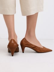 Tan Brown Signature Premium Scrunched Pointed Court Heels - Image 2 of 12