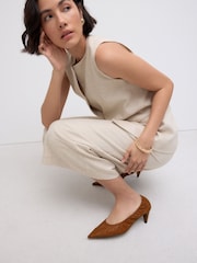 Tan Brown Signature Premium Scrunched Pointed Court Heels - Image 3 of 12