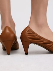 Tan Brown Signature Premium Scrunched Pointed Court Heels - Image 5 of 12
