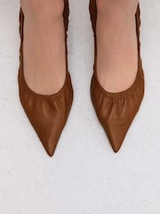 Tan Brown Signature Premium Scrunched Pointed Court Heels - Image 6 of 12