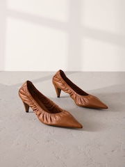 Tan Brown Signature Premium Scrunched Pointed Court Heels - Image 7 of 12