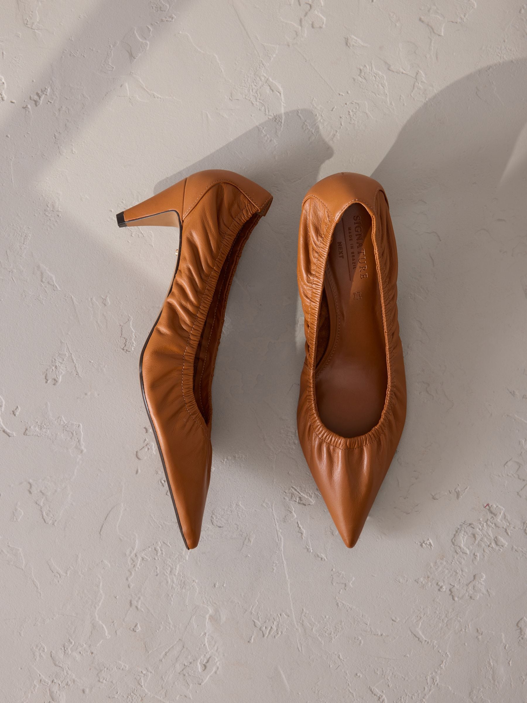 Buy Tan Brown Signature Premium Scrunched Pointed Court Heels from