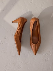 Tan Brown Signature Premium Scrunched Pointed Court Heels - Image 9 of 12