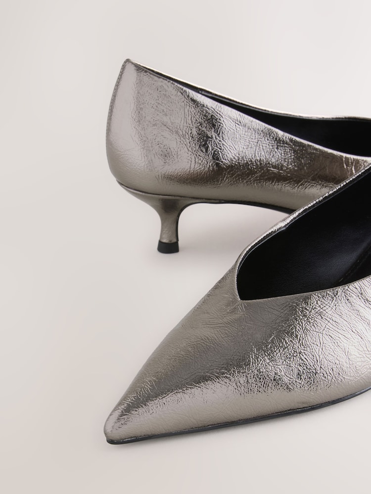 Buy Pewter Standard/Wide Fit Point Toe Low Kitten Heels Shoes from