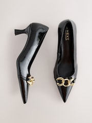 Black Patent Forever Comfort® Chain Trim Pointed Court Heels - Image 1 of 10
