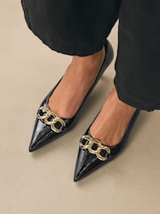 Black Patent Forever Comfort® Chain Trim Pointed Court Heels - Image 2 of 10