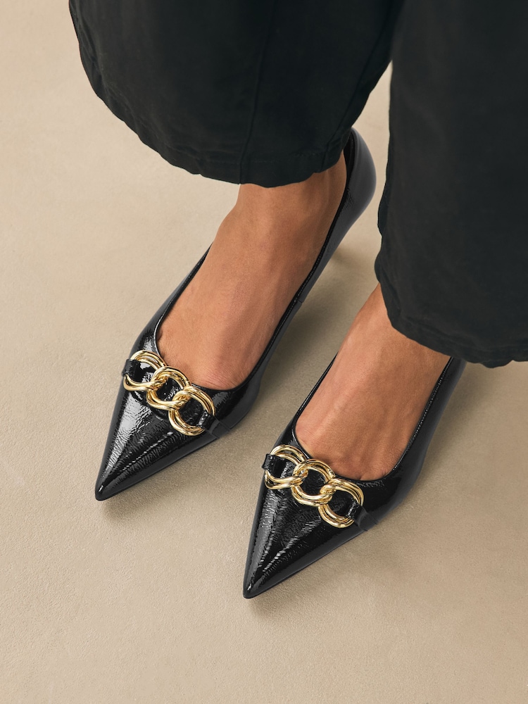Black Patent Forever Comfort® Chain Trim Pointed Court Heels - Image 2 of 10