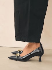 Black Patent Forever Comfort® Chain Trim Pointed Court Heels - Image 3 of 10