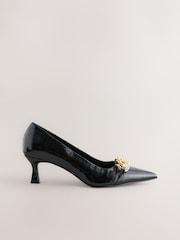 Black Patent Forever Comfort® Chain Trim Pointed Court Heels - Image 6 of 10