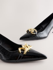 Black Patent Forever Comfort® Chain Trim Pointed Court Heels - Image 9 of 10