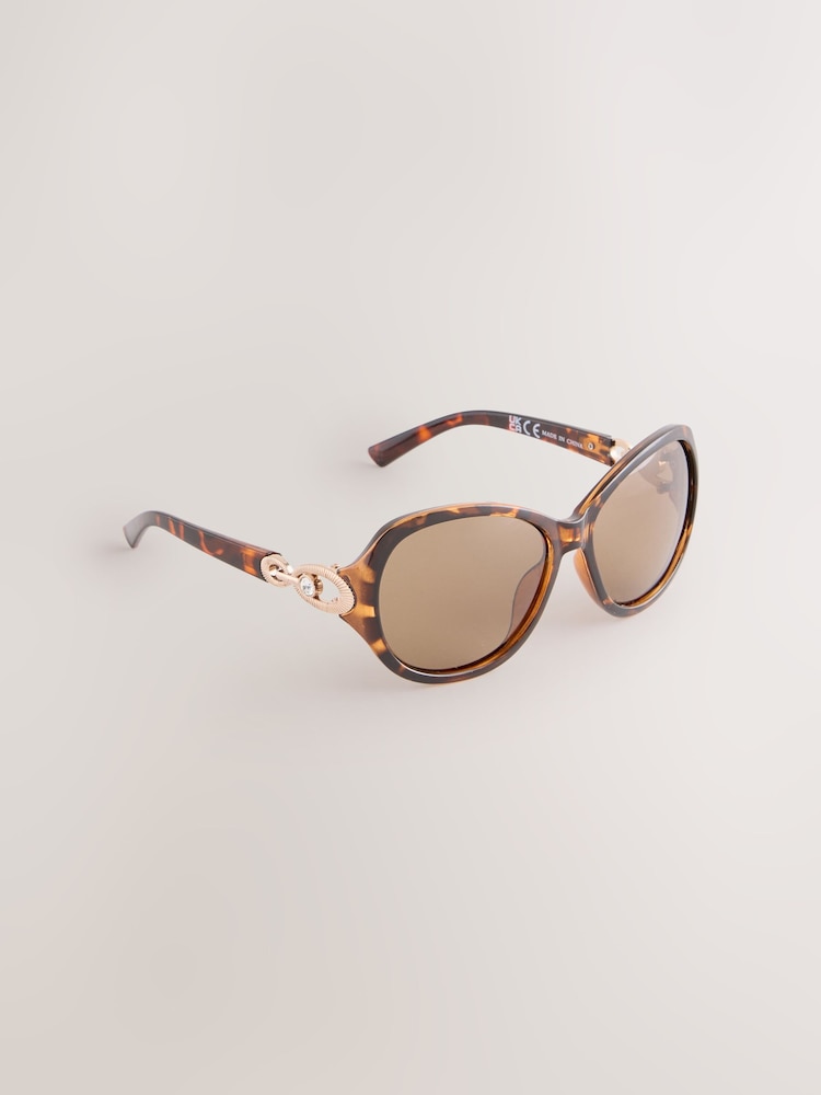 Tortoiseshell Brown Wrap Around Sunglasses - Image 1 of 4 Tortoiseshell Brown Wrap Around Sunglasses - Image 1 of 4