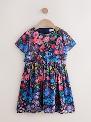 Navy Blue Ditsy Angel Sleeve Embellished Dress (3-16yrs) - Image 5 of 8