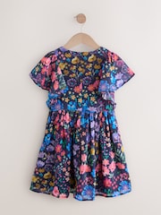 Navy Blue Ditsy Angel Sleeve Embellished Dress (3-16yrs) - Image 6 of 8