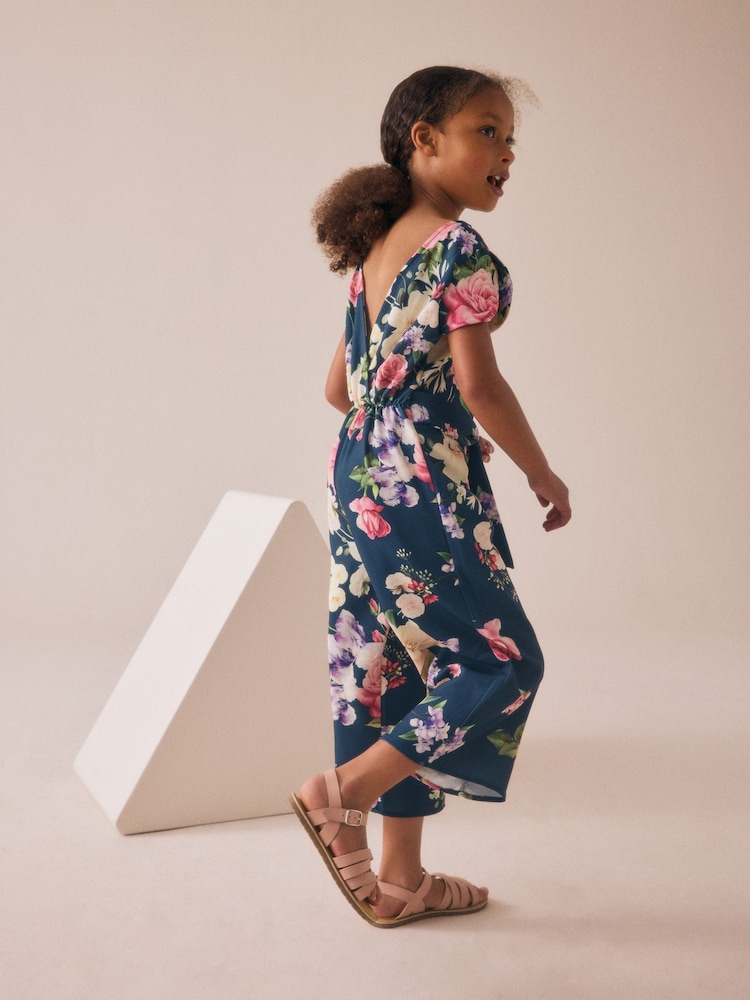 Navy Floral Printed Jumpsuit (3-16yrs) - Image 2 of 8 Navy Floral Printed Jumpsuit (3-16yrs) - Image 2 of 8