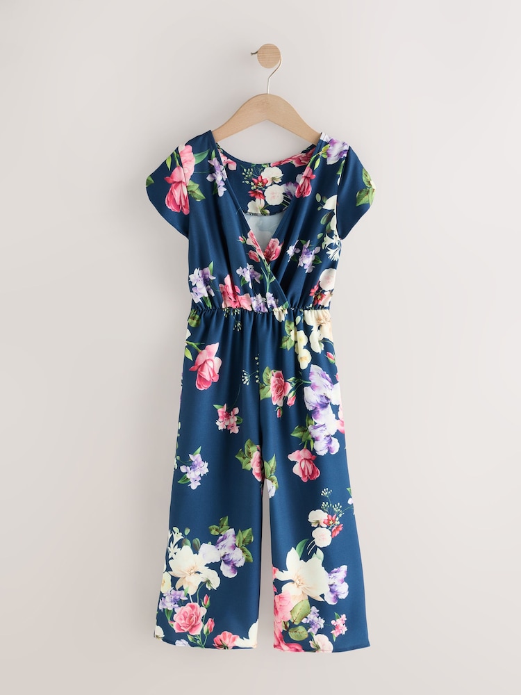 Combinaison fille en viscose responsable noire imprimé à fleurs - jet