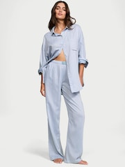 Victoria's Secret Jupiter Blue Herringbone Cotton Modal Long Pyjama Set - Image 1 of 2