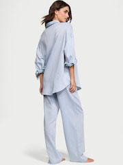 Victoria's Secret Jupiter Blue Herringbone Cotton Modal Long Pyjama Set - Image 2 of 2