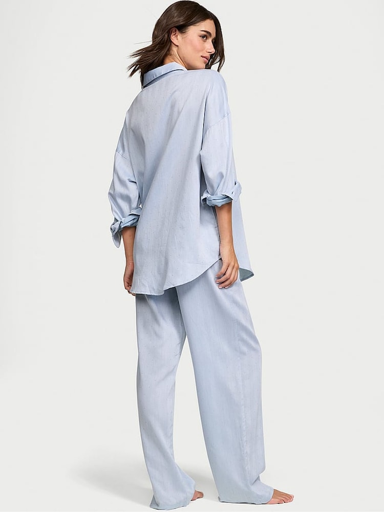 Victoria's Secret Jupiter Blue Herringbone Cotton Modal Long Pyjama Set - Image 2 of 2