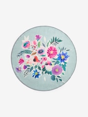 Teal Blue Washable Bold Floral Circular Rug - Image 3 of 3