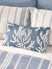 Catherine Lansfield Chambray Blue Coral Leaf Embroidered Cushion - Image 1 of 2