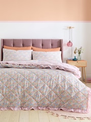 Catherine Lansfield Pink Darcy Floral Frill Edge Reversible Bedspread - Image 1 of 3