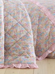 Catherine Lansfield Pink Darcy Floral Frill Edge Reversible Bedspread - Image 2 of 3