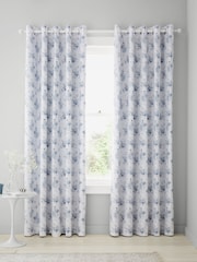 Catherine Lansfield Blue Lucie Floral Frill Reversible Eyelet Curtains - Image 1 of 2