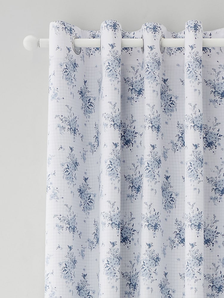 Catherine Lansfield Blue Lucie Floral Frill Reversible Eyelet Curtains - Image 2 of 2