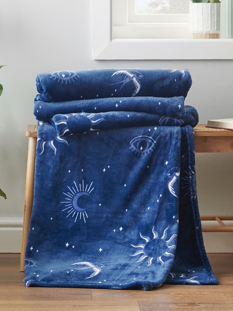 Sassy B Navy Blue Astrology Cosy Fleece Oversized Throw - Image 1 of 4