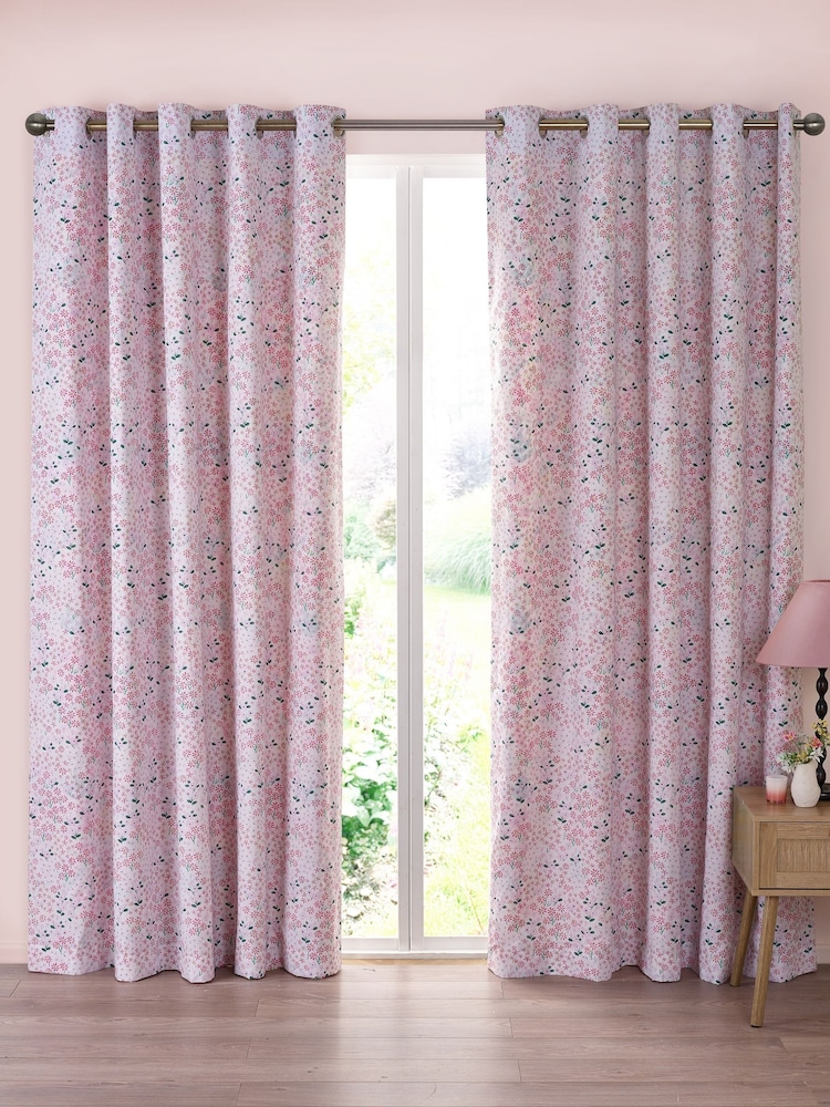 Catherine Lansfield Tilly Floral Fully Reversible Eyelet Curtains - Imagem 2 de 4