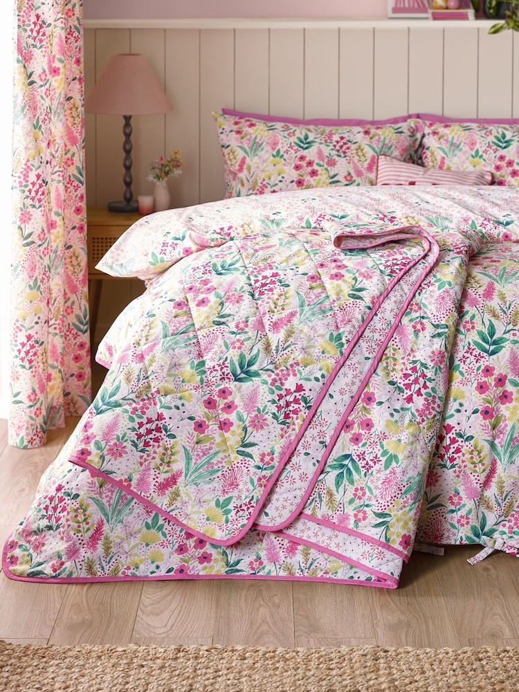 Catherine Lansfield Pink Tilly Floral Reversible Bedspread - Image 1 of 2 Catherine Lansfield Pink Tilly Floral Reversible Bedspread - Image 1 of 2