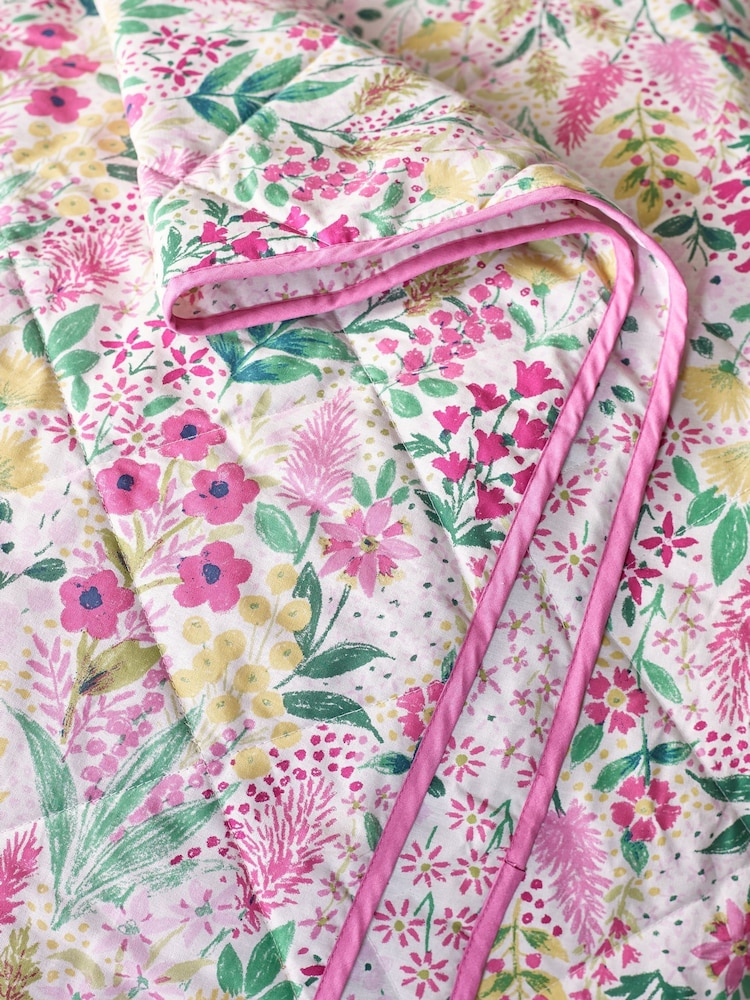 Catherine Lansfield Pink Tilly Floral Reversible Bedspread - Image 2 of 2 Catherine Lansfield Pink Tilly Floral Reversible Bedspread - Image 2 of 2