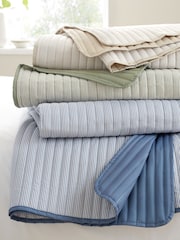 Catherine Lansfield Sage Green Stripe Quilted Reversible Bedspread - Image 4 of 4