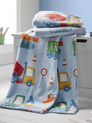 Catherine Lansfield Blue Digger Dreams Cosy Fleece Throw - Image 1 of 4