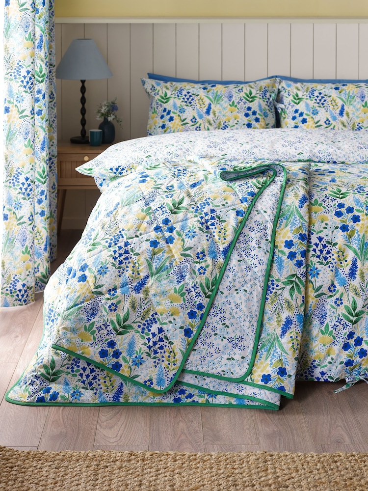Catherine Lansfield Blue Tilly Floral Reversible Bedspread - Image 1 of 2