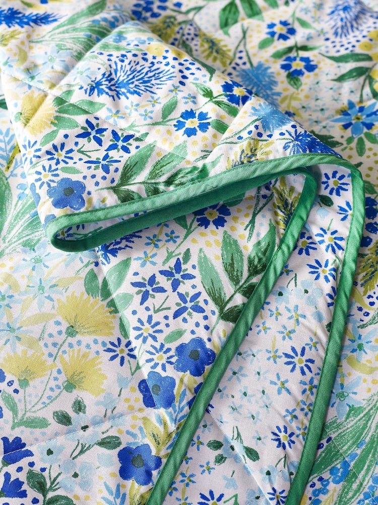 Catherine Lansfield Blue Tilly Floral Reversible Bedspread - Image 2 of 2 Catherine Lansfield Blue Tilly Floral Reversible Bedspread - Image 2 of 2