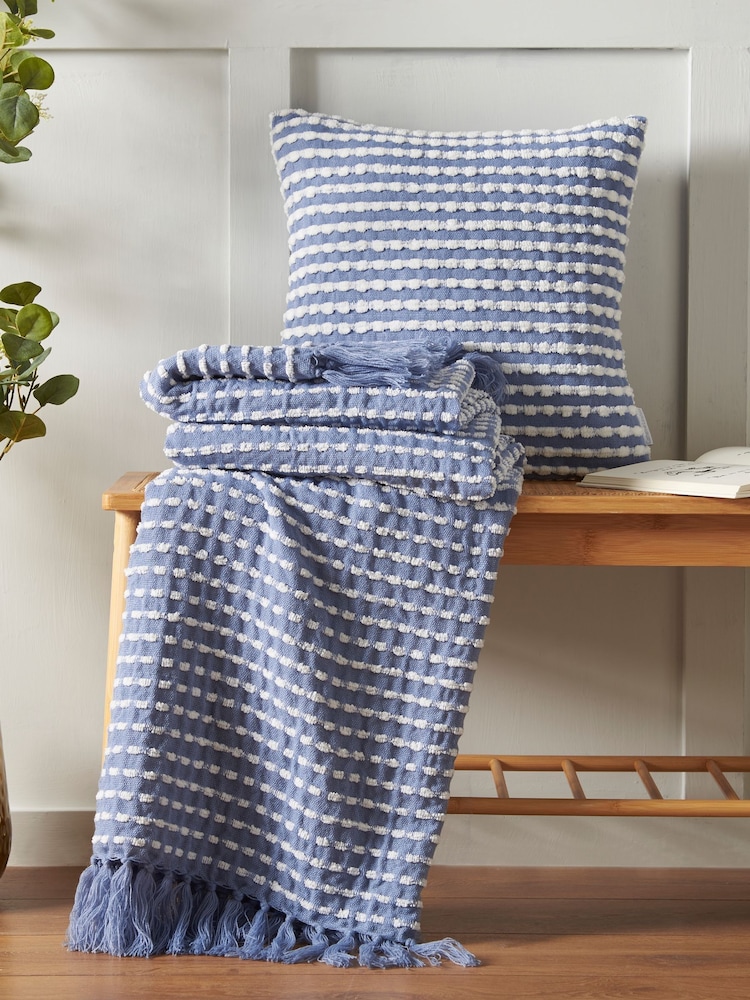 Catherine Lansfield Chambray Blue Stab Stitch Cushion - Image 2 of 2