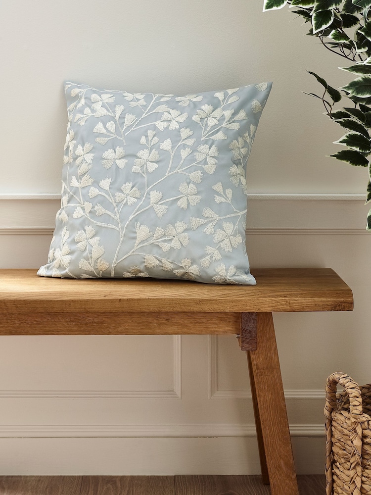 Catherine Lansfield Duck Egg Blue Brooke Floral Cushion - Image 1 of 2
